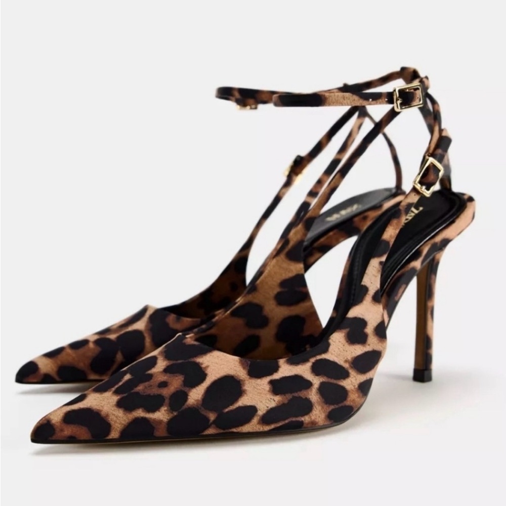 Zara Leopard Print Sling Back Heels - Sz 9 - NWOT